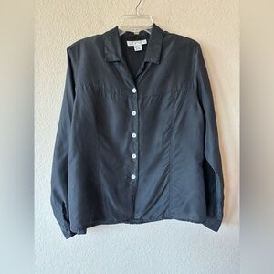 Casual Corner Annex Vintage 100% Silk Blouse Black Button Down XL